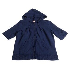 Vintage Faded Glory Hoodie Womens Medium Blue Full Zip Short Sleeve Pockets Y2K